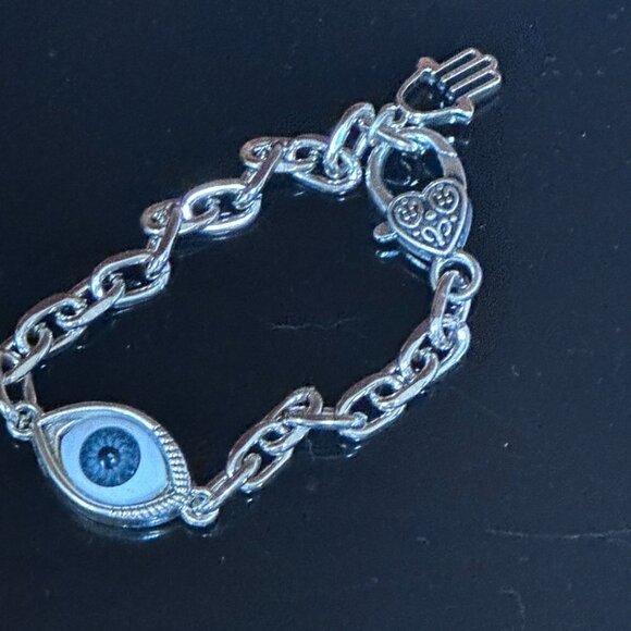 Eye Bracelet, Stainless Steel Evil Eye NWT Gift Unisex Silver Boho Bohemian - Picture 3 of 7